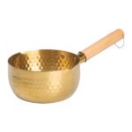 গোল্ডেন Wooden Handle ফিনিশ স্টেইনলেস স্টিল মিল্ক পট - কাঠের হ্যান্ডেলসহ | Stainless Steel Milk Pot - Image 2