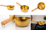 গোল্ডেন Wooden Handle ফিনিশ স্টেইনলেস স্টিল মিল্ক পট - কাঠের হ্যান্ডেলসহ | Stainless Steel Milk Pot - Image 2