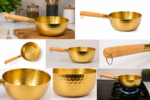 গোল্ডেন Wooden Handle ফিনিশ স্টেইনলেস স্টিল মিল্ক পট - কাঠের হ্যান্ডেলসহ | Stainless Steel Milk Pot - Image 3
