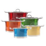 ১০ পিস কালারফুল স্টেইনলেস স্টিল কুকওয়্যার সেট - প্রিমিয়াম গ্লাস লিডসহ - Image 2