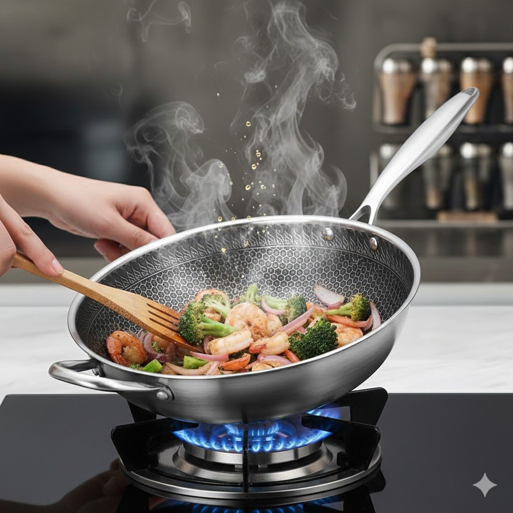 unnamed হানিকম্ব নন-স্টিক স্টেইনলেস স্টিল SUS316 কুকিং Yok Pan - Image 1