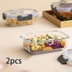 High Borosilicate Double Glass Food Storage Bowl Set (2 Pcs) – Microwave & Freezer Safe Lunch Box - Image 2